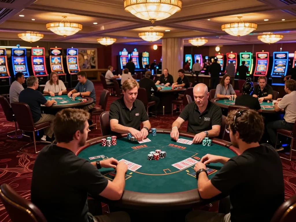 Players engage in exciting poker at GO8 casino, showcasing strategic bets and vibrant atmosphere.
