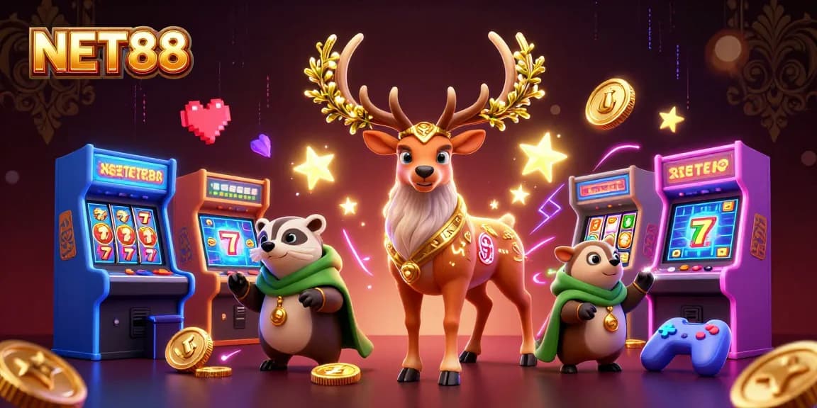 Experience the thrill of NET88 casino gaming with vibrant characters and dynamic visuals.