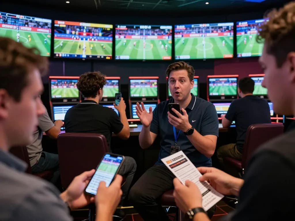 Engaging sports betting at TT88 with bettors analyzing odds and placing bets on smartphone