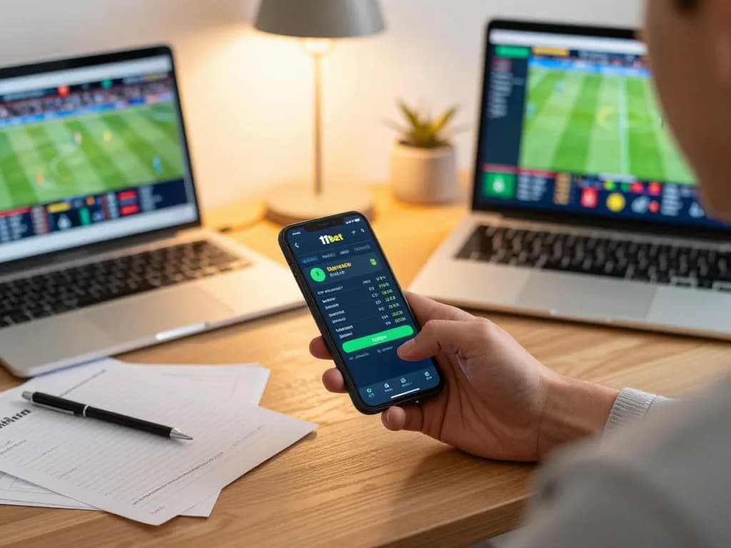 Experience real-time betting with 11bet on a smartphone in a cozy home environment