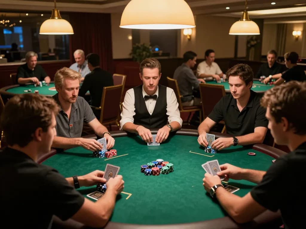 Winning moment at gamebaidoithuong8 with players anticipating the next card in a lively poker game.