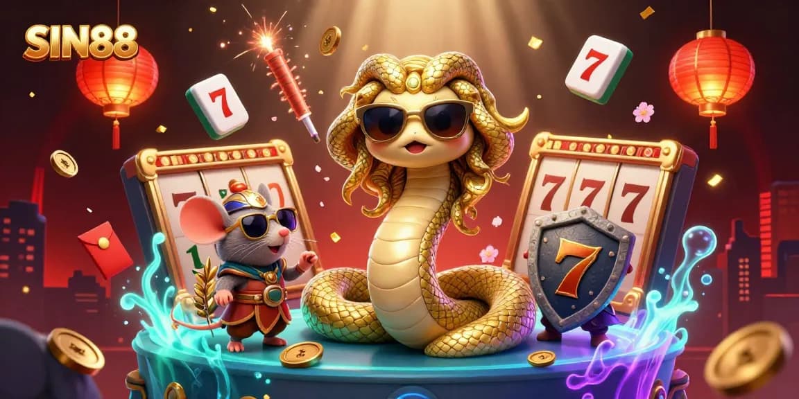 SIN88 enhances the online gaming experience, showcasing a vibrant scene with Medusa and a warrior mouse amidst dynamic casino elements.
