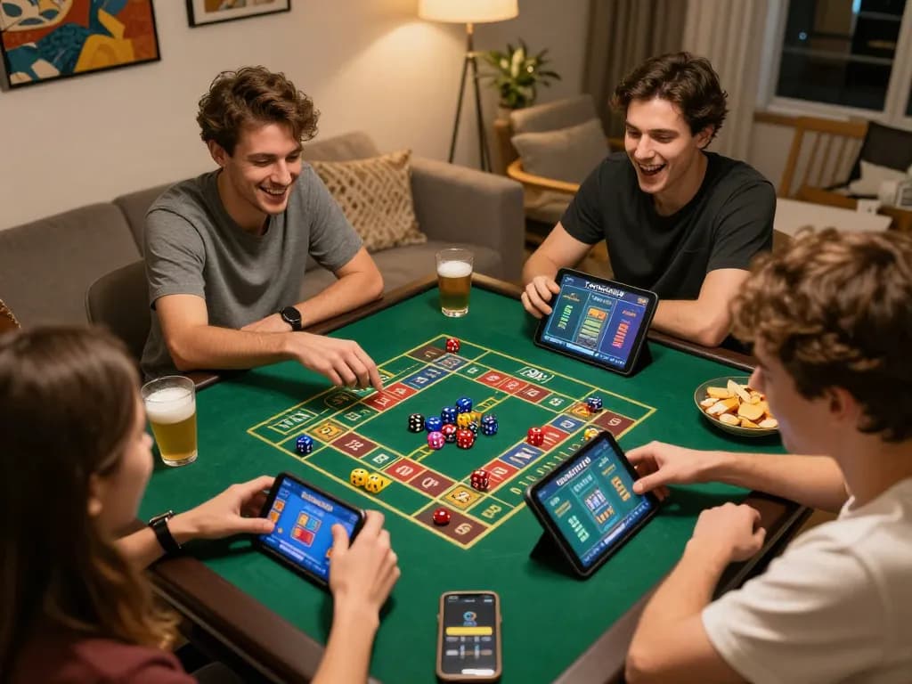 Friends enjoying Tài Xỉu gameplay on taixiuonline8 with vibrant dice and smiles