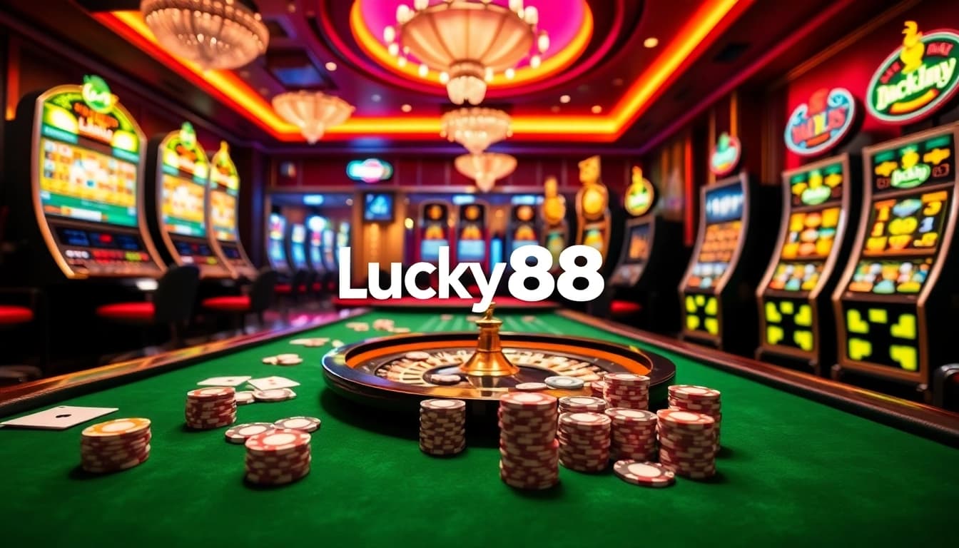 Experience the thrill of gaming at Lucky88 casino with vibrant table games and slot machines.