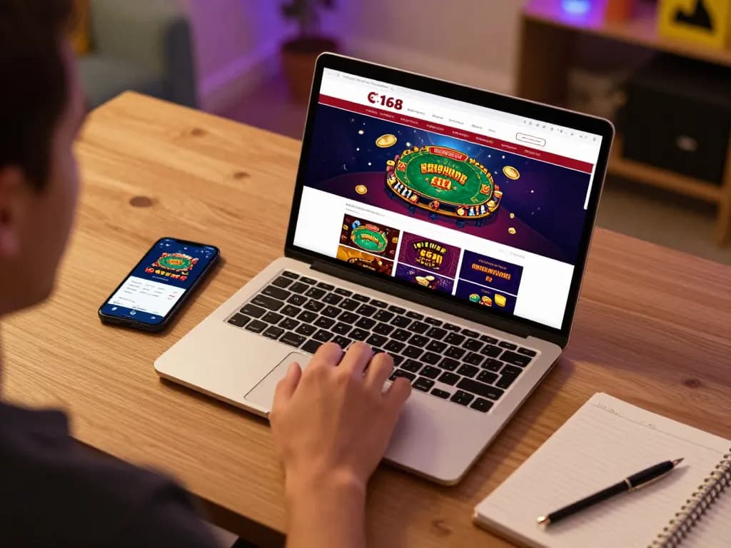 Engaging online casino gaming experience with C168 strategies in action on laptop.