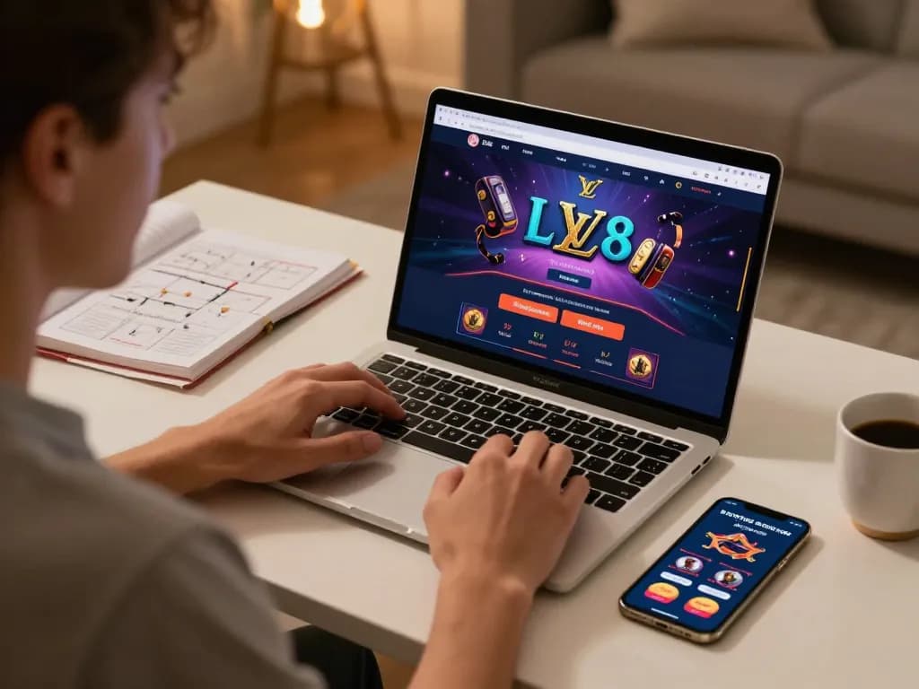 Experience LV88 online gaming in a cozy home setting with engaging gameplay on a laptop.