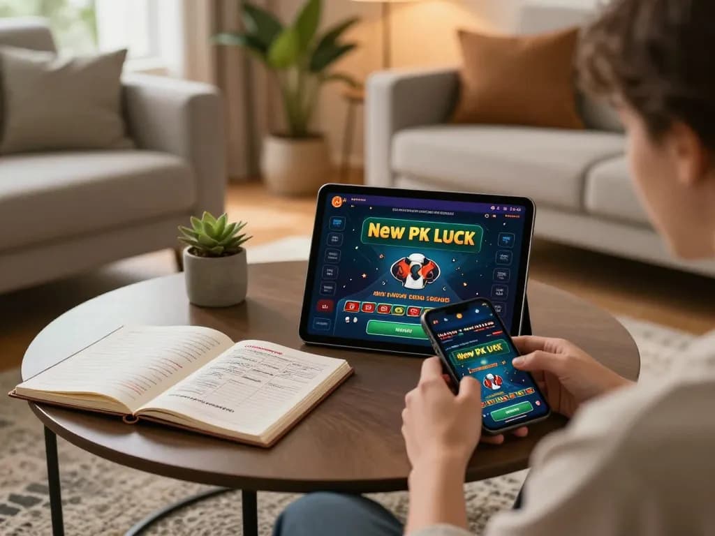 Engaging with new pk luck casino app on a tablet in a cozy living room