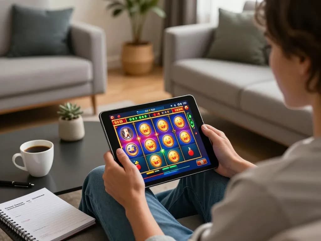 Player spins slots on qh88go app, showcasing lively gaming ambiance and winning excitement