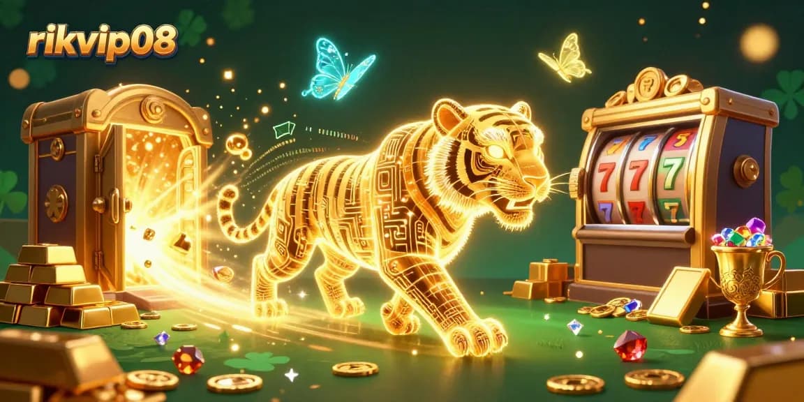 Experience the excitement of rikvip08 as you spin slot reels surrounded by treasures in a vibrant digital casino.