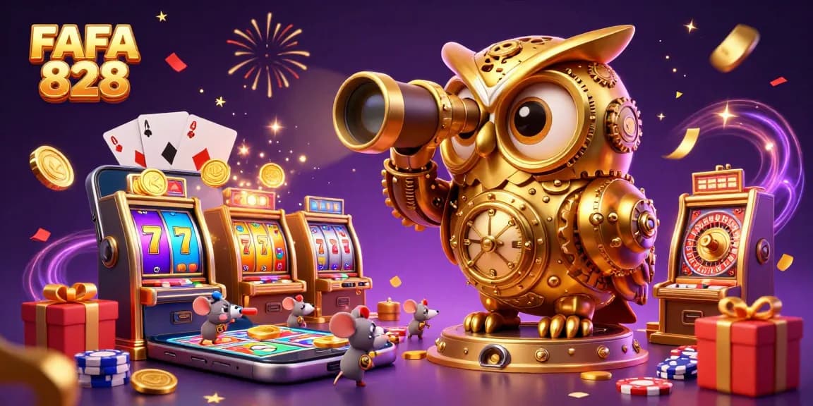Engage with FAFA 828 gameplay surrounded by slot elements and festive casino vibes.