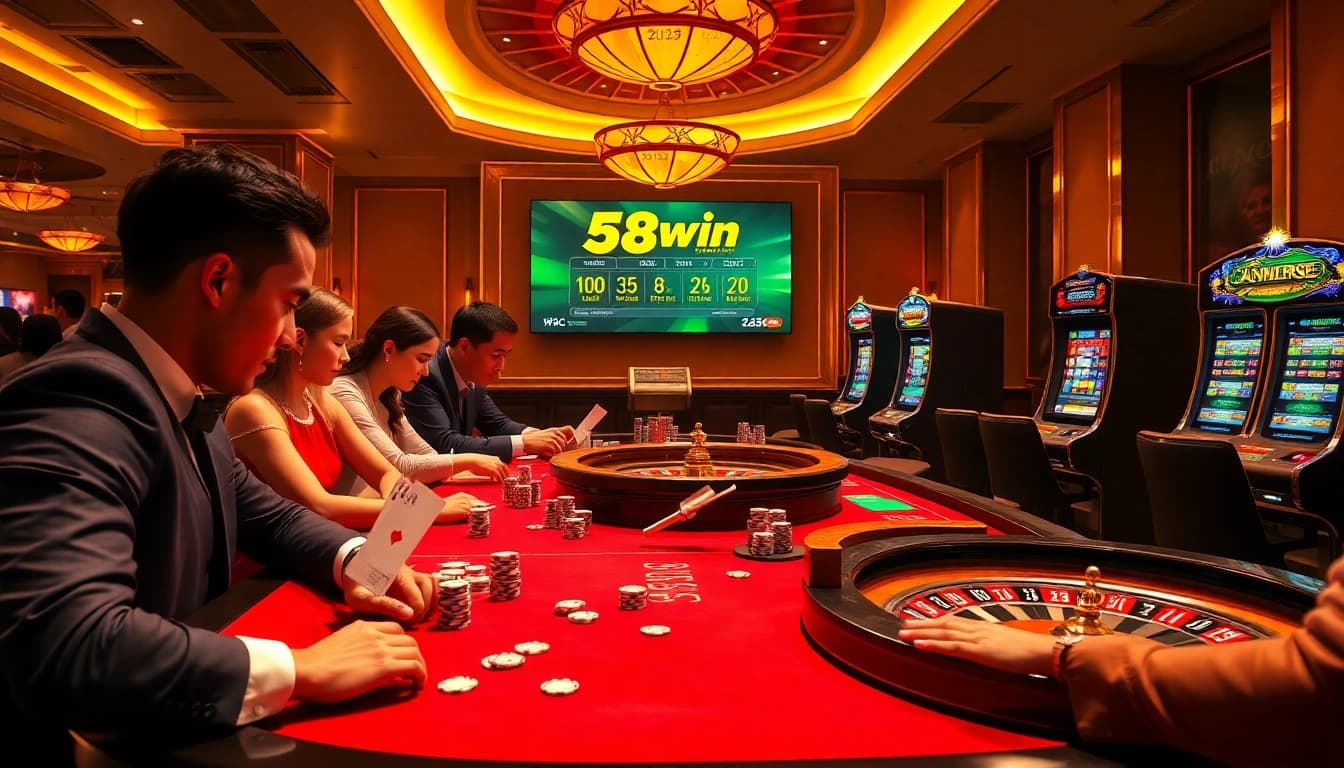 Exciting gaming action at 58win 2025 featuring casino tables and players enjoying high-stakes betting.