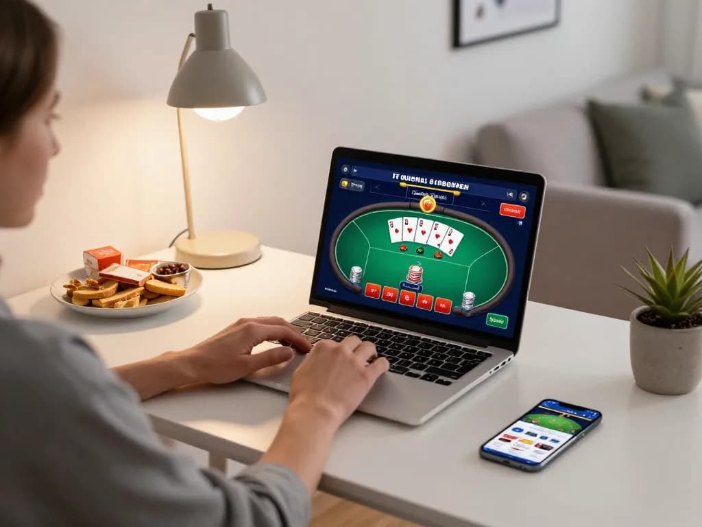 Player engaging in a thrilling online casino experience on their laptop with lu88 app displayed prominently.