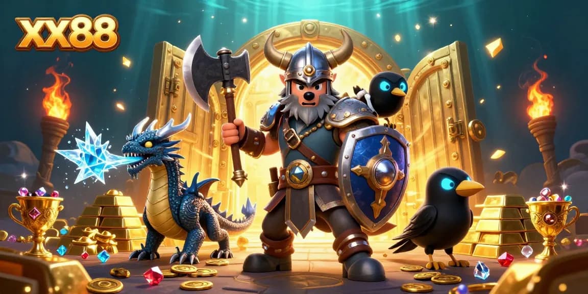 Win big at xx88 with a thrilling 3D casino adventure featuring warrior and dragon!