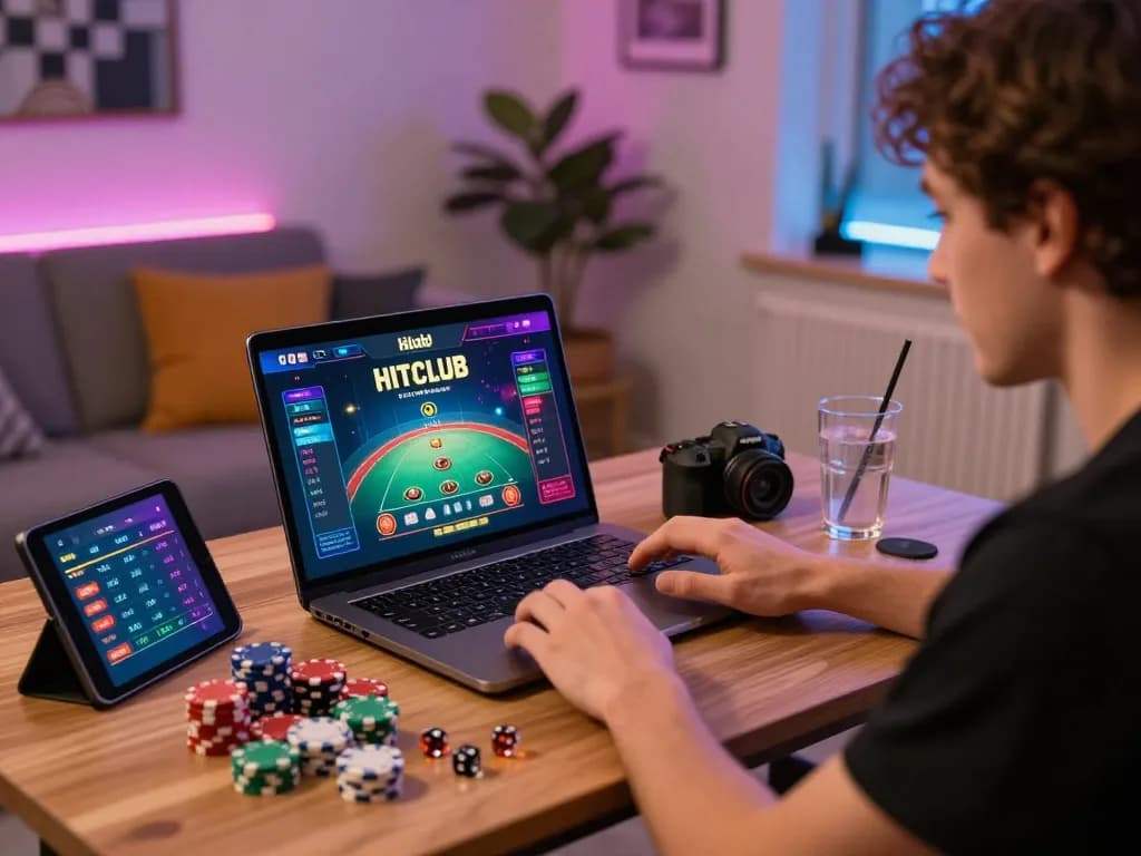Engaging scene of a player enjoying Hitclub online gaming experience with vibrant atmosphere.