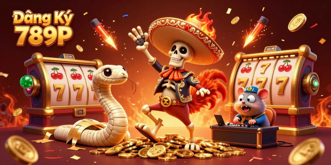 Join the excitement of Đăng Ký 789P with a vibrant 3D celebration featuring animated casino characters and elements.