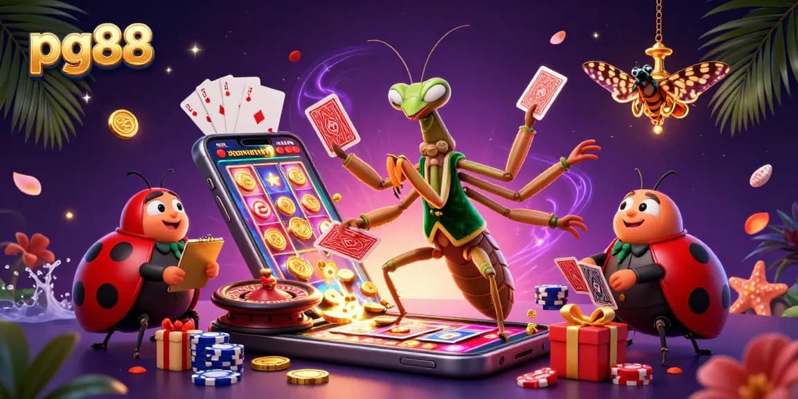 Join the excitement at pg88 with a vibrant casino scene featuring a card sharp and pit boss.