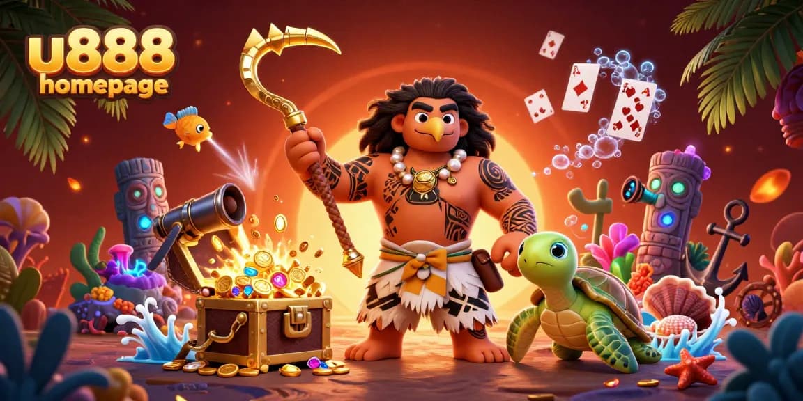 Claim exciting rewards at the u888 homepage with a vibrant casino-themed illustration.