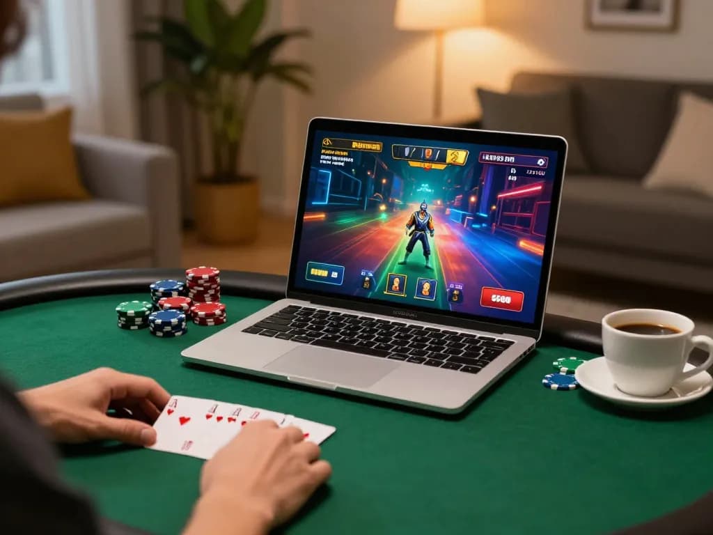Engaging poker gameplay on 68gamebaivn with vibrant interface and cozy setup.