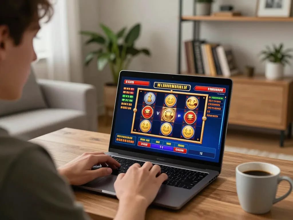Player engaging in online uu 88 slot gaming in a cozy home setting