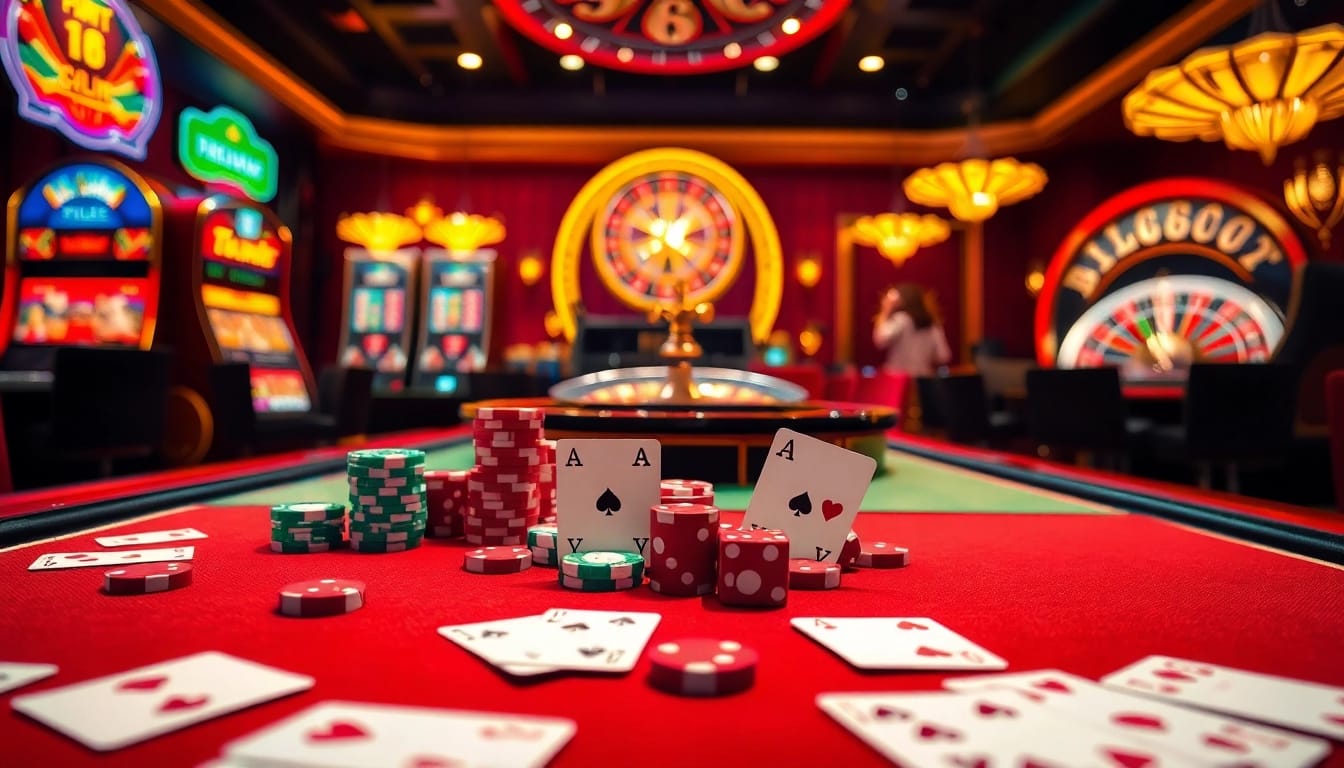 Hitclub gaming action with vibrant casino tables and colorful poker chips.