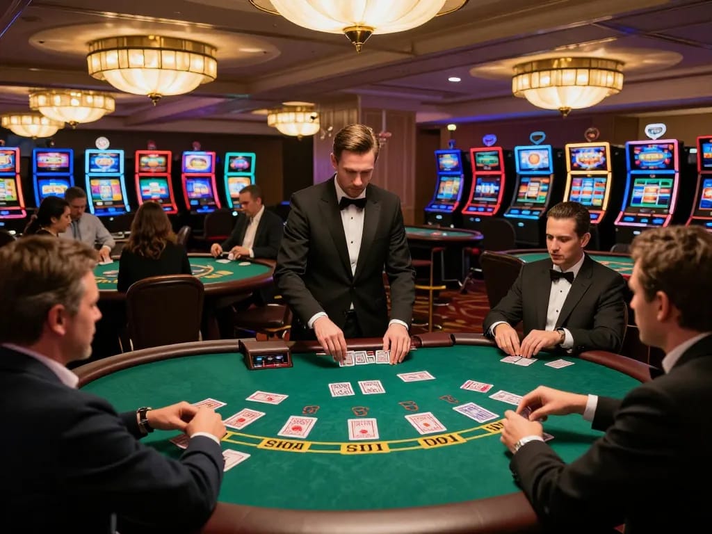Players engage in blackjack at a casino table illustrating the strategic thrill of nhacaiuytinn