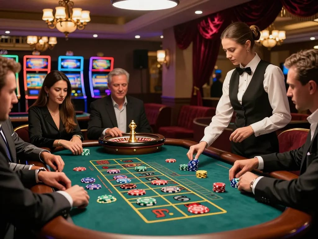 km777 players enjoying a thrilling roulette game with vibrant chips and smooth croupier
