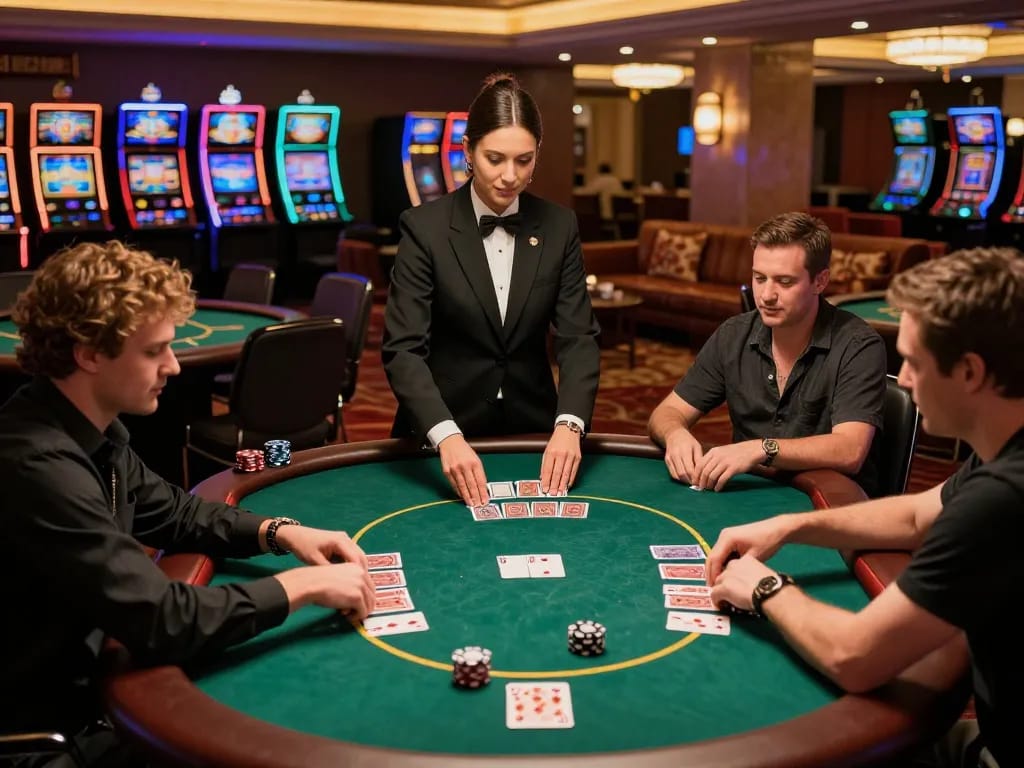 Players enjoying TR88 poker games in an upscale casino setting, emphasizing strategy and engagement.