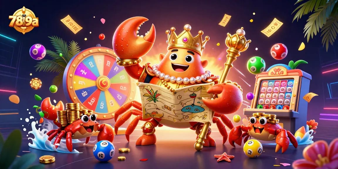 Engage in exciting gameplay with alo789a, featuring a golden crab emperor amidst a vibrant casino scene.