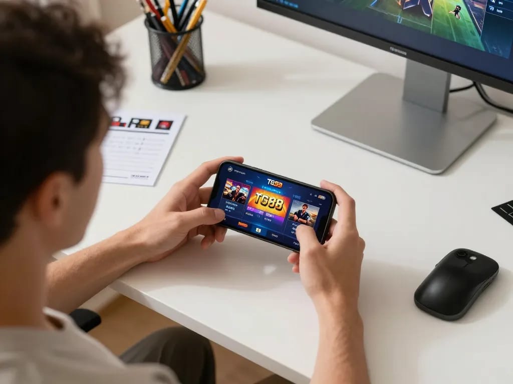 TG88 mobile casino app in use, showcasing player excitement and engaging betting experience.