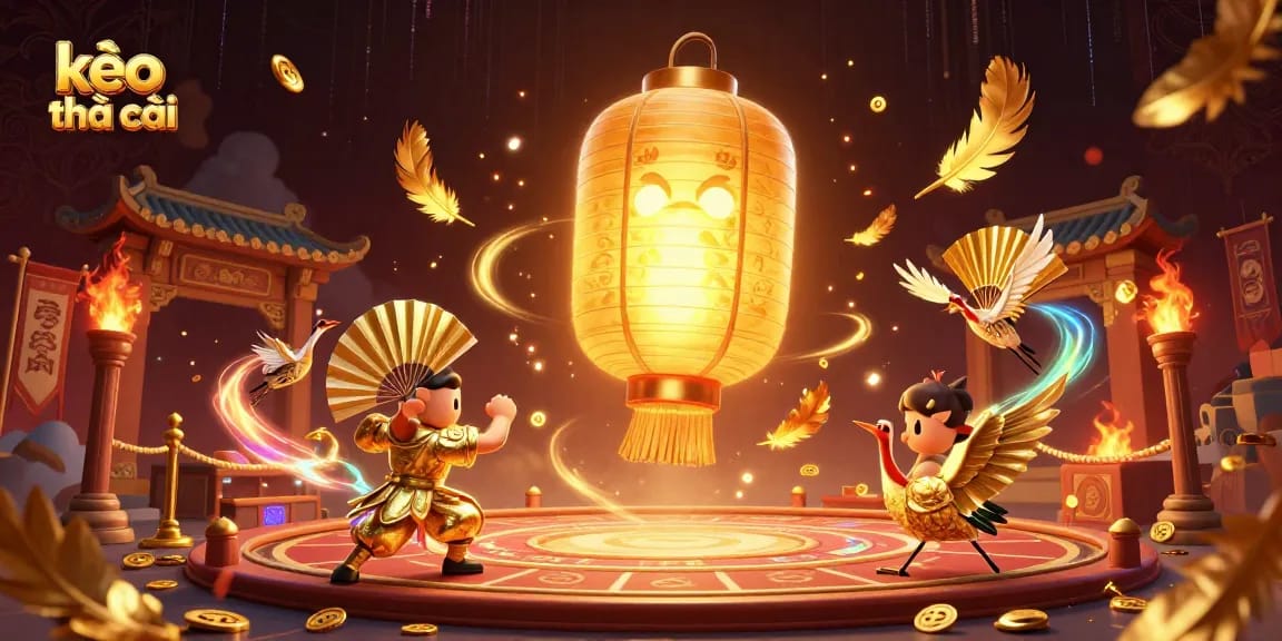 Place bets with kèo nhà cái in a vibrant night market casino scene filled with golden symbols.