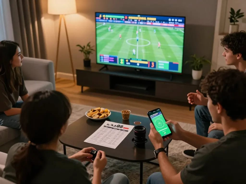 Engaged user placing sports bets on hz88 app during an exciting game night at home