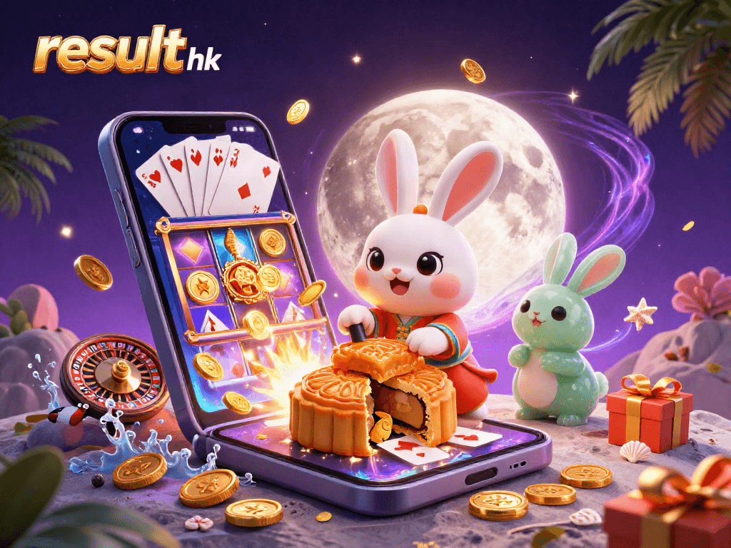 Spin with the result hk moon rabbit showcasing vibrant slots and treasure on the lunar surface.