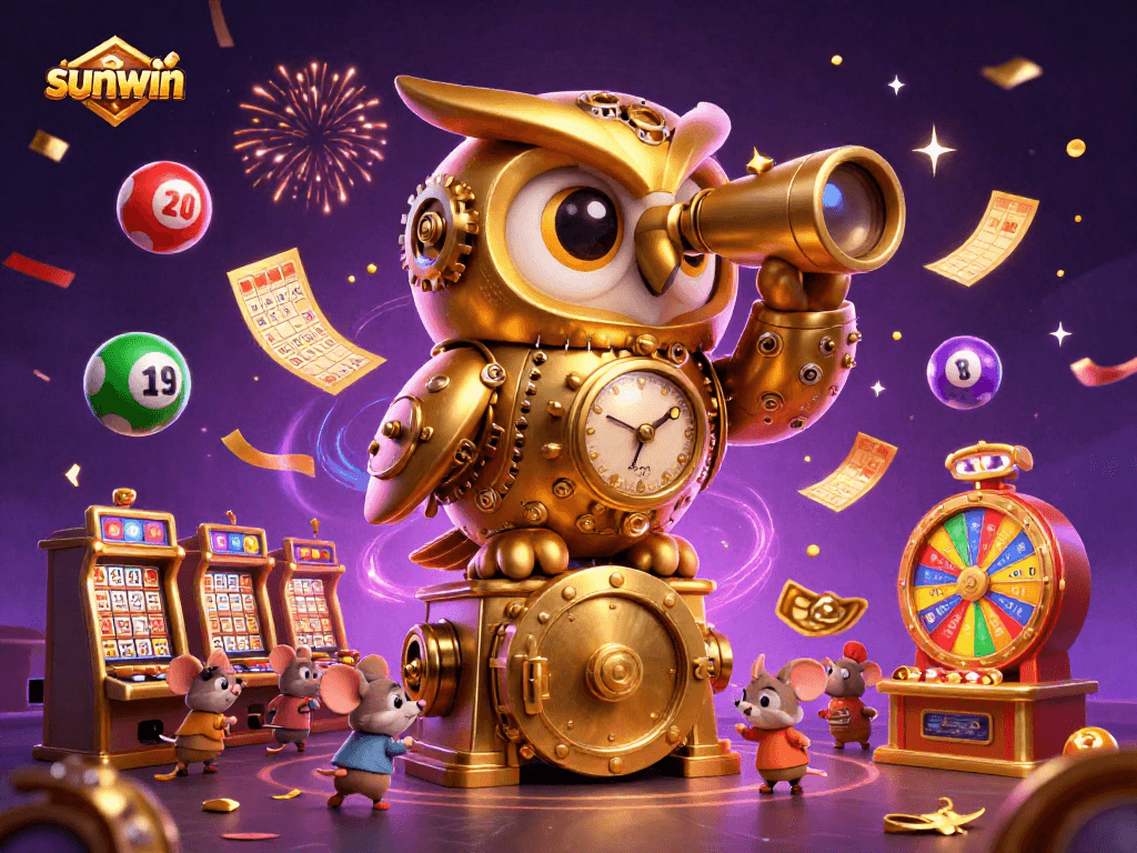 Experience the thrill of sunwin with a lively 3D casino scene filled with colorful elements and animated characters.
