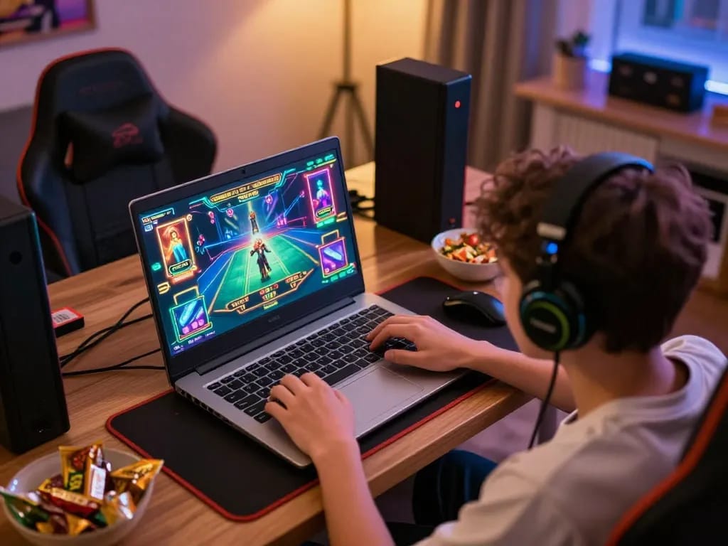 Playing engaging online casino games with tr88 from a comfortable home setup, illustrating exciting gaming atmosphere.