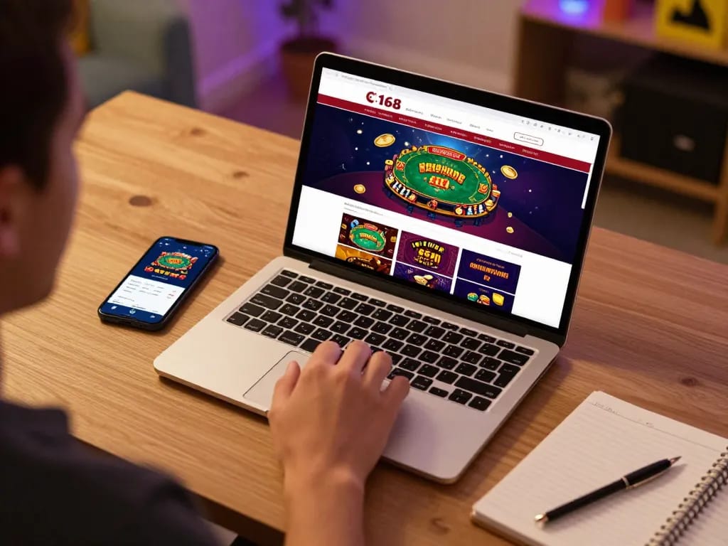 Engaging online casino gaming experience with C168 strategies in action on laptop.