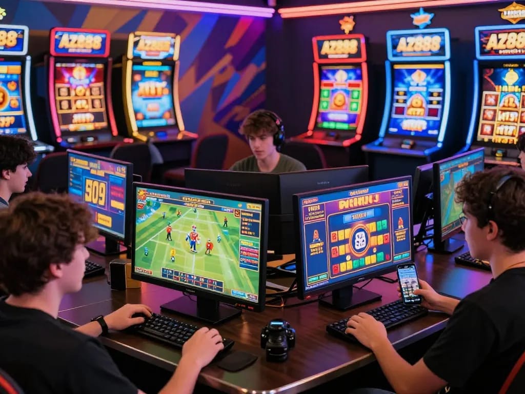 AZ888 online gaming platform bustling with players enjoying diverse games and exciting promotions.