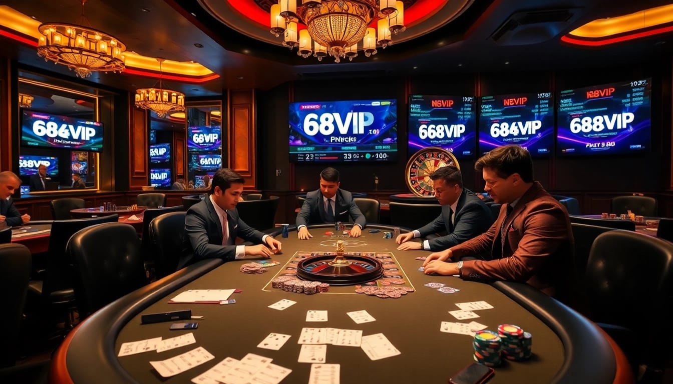A thrilling poker game at 68VIP casino featuring professional players and dynamic betting action.