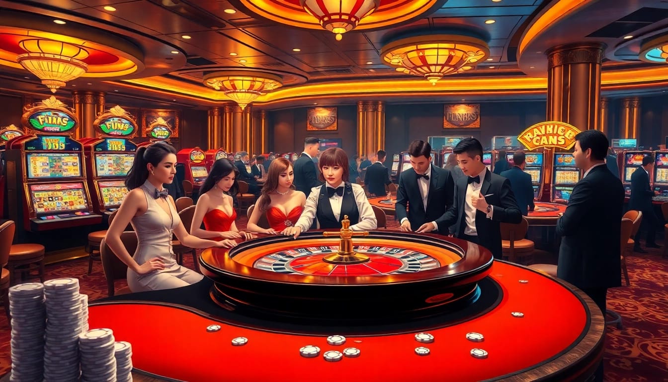 Excited players enjoying Fun 88 casino games at a vibrant roulette table.