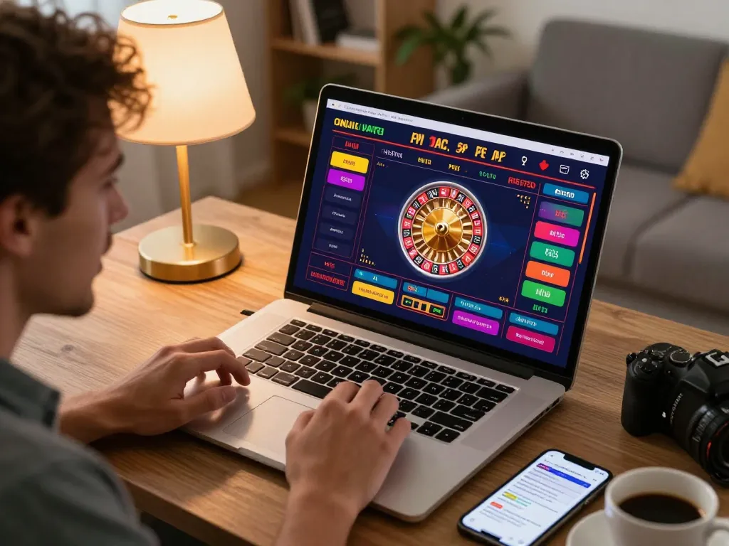 MM88 online gaming interface showcasing an exciting roulette game on a laptop in a cozy home.