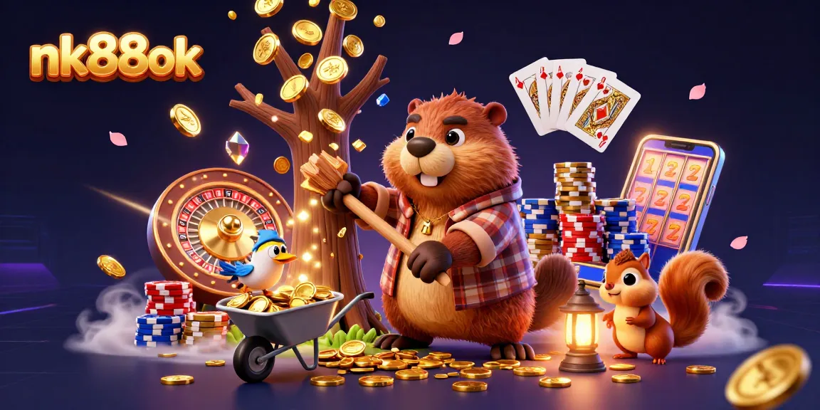 Catch exciting wins at nk88ok with cartoon characters in a vibrant casino scene