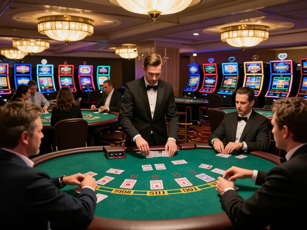 Players engage in blackjack at a casino table illustrating the strategic thrill of nhacaiuytinn