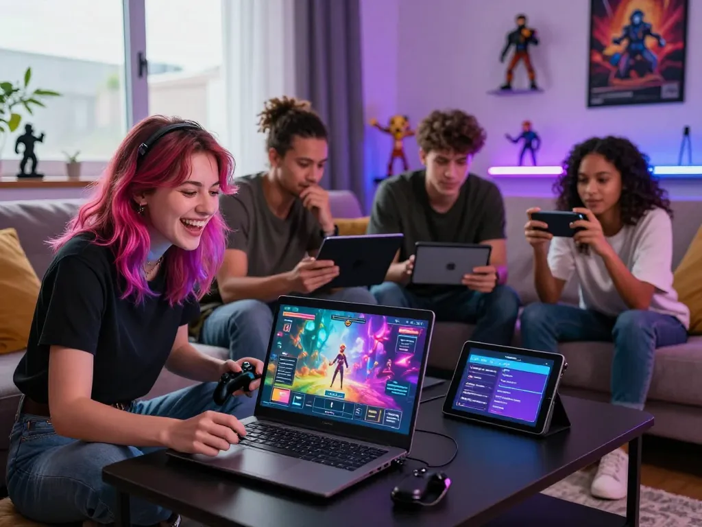 Engaging scene of players enjoying fun porn games in a stylish living room with vibrant colors.