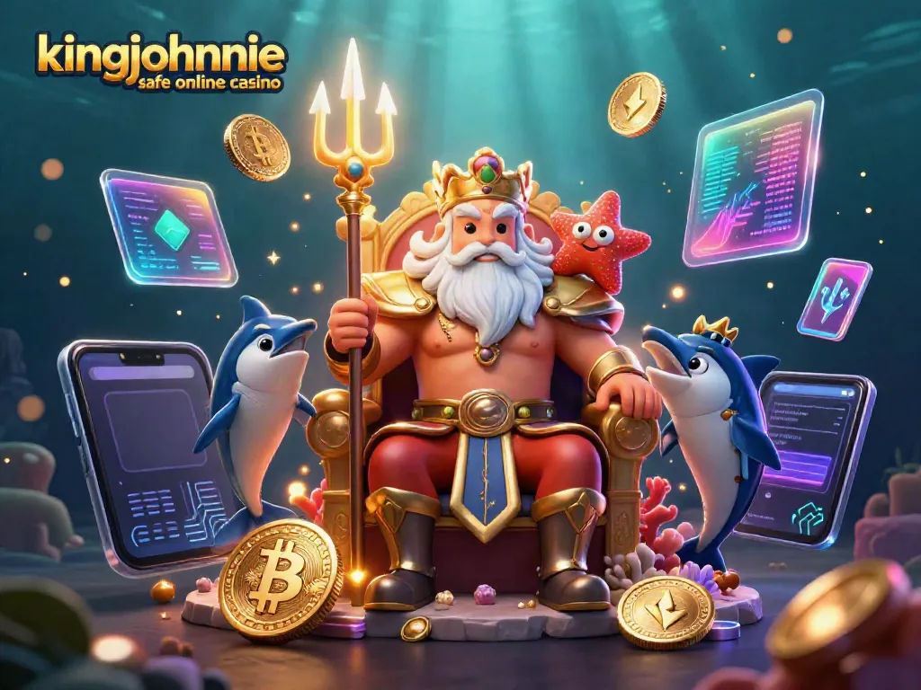 Experience the excitement of kingjohnnie safe online casino with Neptune and digital assets in this vibrant scene.