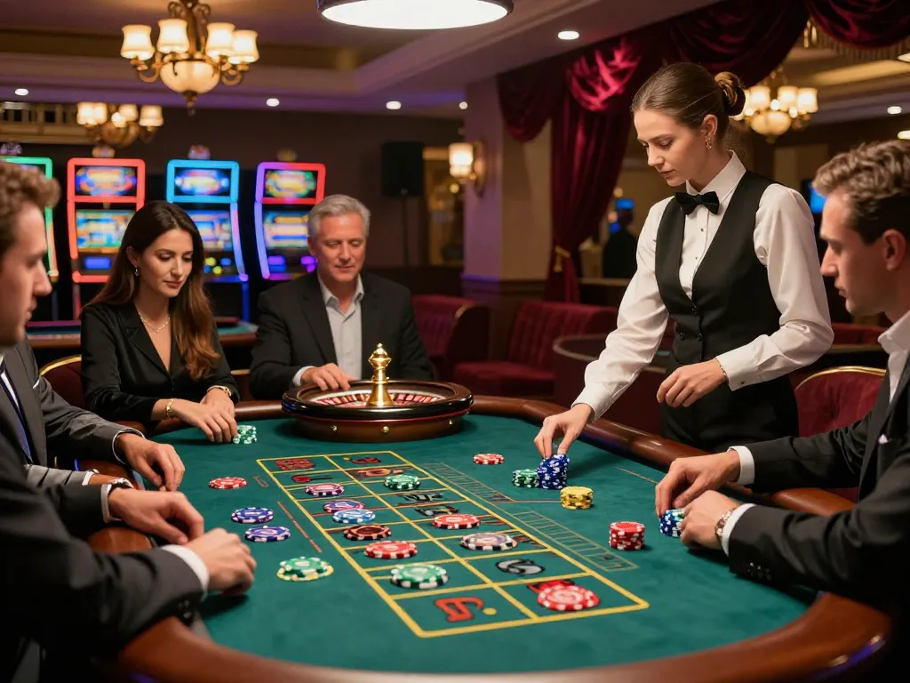 km777 players enjoying a thrilling roulette game with vibrant chips and smooth croupier