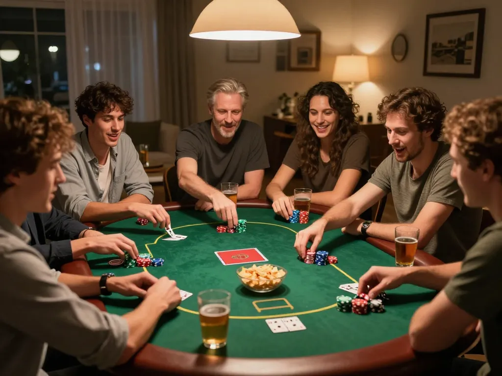 Players enjoying a thrilling poker game at home, building camaraderie while using hytw3339 com strategies.