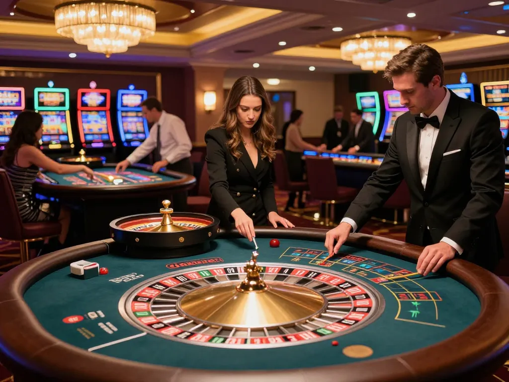 Players engaging in thrilling roulette gameplay at pg88 casino, vibrant atmosphere with distinct croupiers and players
