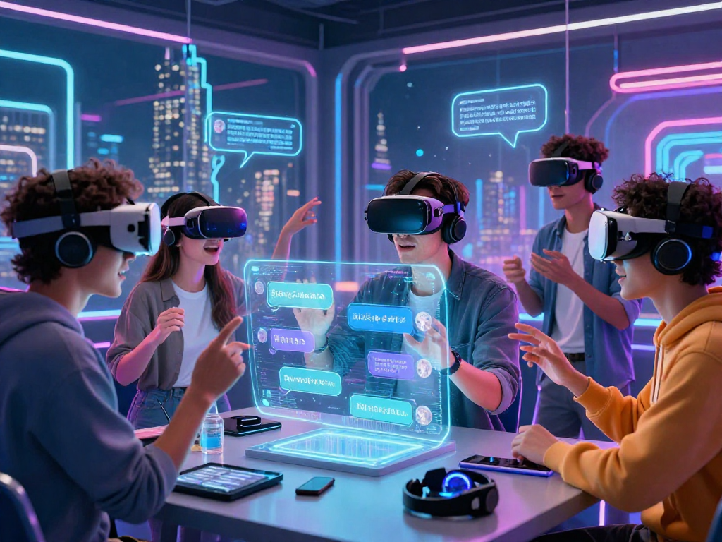 Engaging scene showcasing ai chat porn discussions in a virtual reality environment.