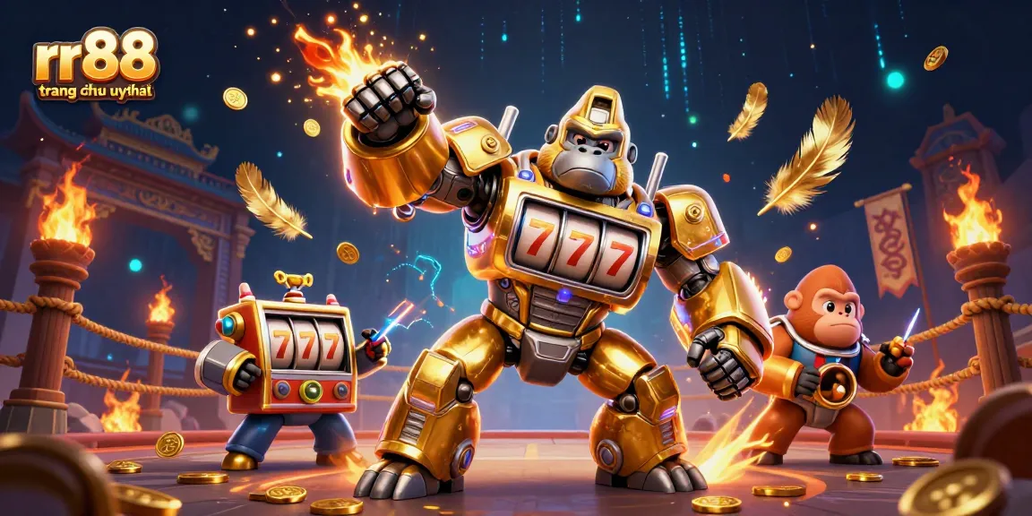 Engage with the exciting rr88 trang chủ uy tín where a golden gorilla mech unleashes thrilling slots action.