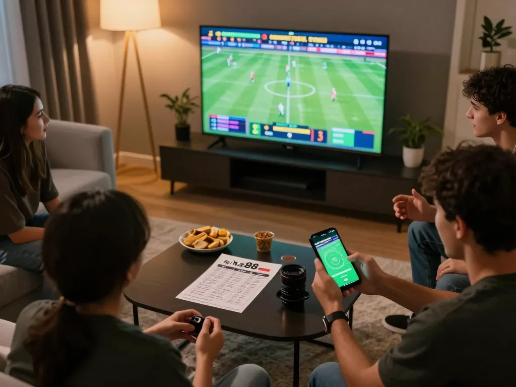 Engaged user placing sports bets on hz88 app during an exciting game night at home