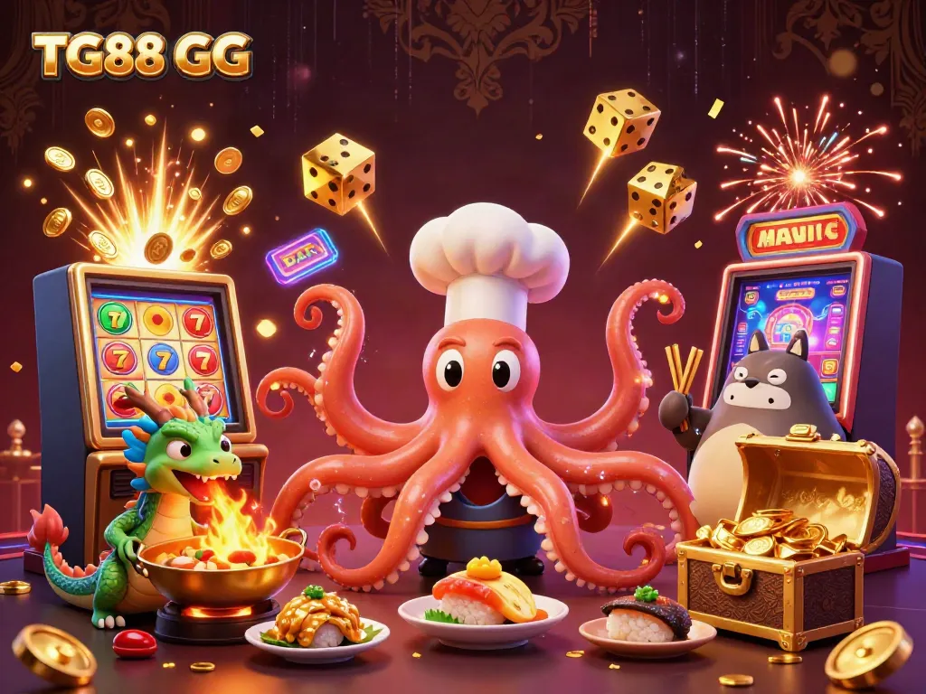 Engage in exciting gameplay at TG88 GG with vibrant illustrations of gaming characters and thrilling casino elements.